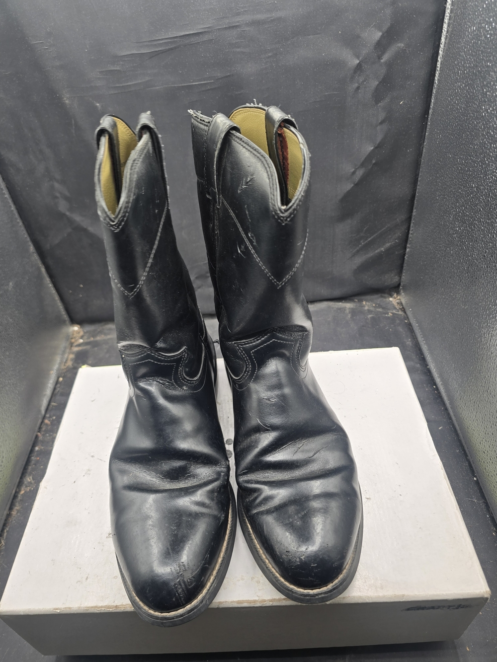 Justin Boots Black Leather Cowboy Boots with Pull Tabs